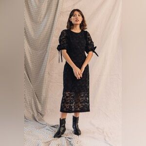 Just Female Avador Dress black cotton eyelet midi dress